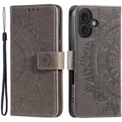 Apple SKALO iPhone 16 Mandala lompakkokotelo - Harmaa Apple SKALO iPhone 16 Mandala lompakkokotelo - Harmaa