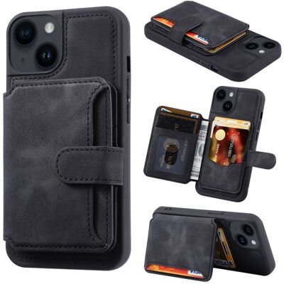 Apple SKALO iPhone 15 Plus PU-nahkainen Suojakuori Lompakolla - Musta Apple SKALO iPhone 15 Plus PU-nahkainen Suojakuori Lompakolla - Musta