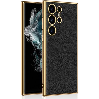 SKALO Samsung S24 Ultra PU-nahkainen Gold Edge Suojakuori - Musta SKALO Samsung S24 Ultra PU-nahkainen Gold Edge Suojakuori - Musta