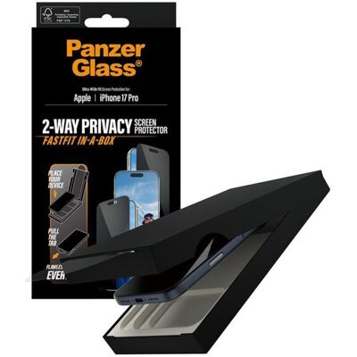 PanzerGlass Privacy - Matkapuhelimen näytönsuoja - erittäin leveä sovitus FASTFIT IN-A-BOX - lasi - yksityisyyssuodattimella - Apple iPhone 17 Pro:lle PanzerGlass Privacy - Matkapuhelimen näytönsuoja - erittäin leveä sovitus FASTFIT IN-A-BOX - lasi - yksityisyyssuodattimella - Apple iPhone 17 Pro:lle