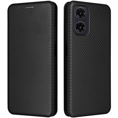 SKALO Motorola Moto G35 5G Carbon Fiber Lompakkokotelo - Musta SKALO Motorola Moto G35 5G Carbon Fiber Lompakkokotelo - Musta