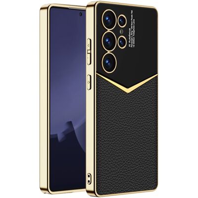 SKALO Samsung S25 Ultra GKK PU-Nahka Kultareunus Suojakuori - Musta SKALO Samsung S25 Ultra GKK PU-Nahka Kultareunus Suojakuori - Musta