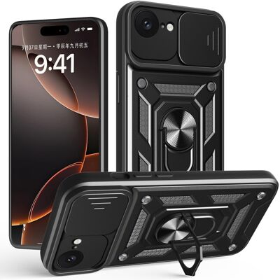 Apple SKALO iPhone 16e Armor Metallinen rengas -kamerasuojus Suojakuori - Musta Apple SKALO iPhone 16e Armor Metallinen rengas -kamerasuojus Suojakuori - Musta