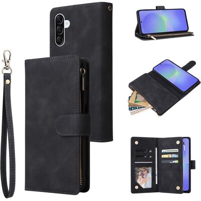 SKALO Samsung A36 5G Zipper PU-Nahka Lompakkokotelo - Musta SKALO Samsung A36 5G Zipper PU-Nahka Lompakkokotelo - Musta