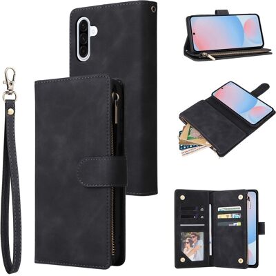 SKALO Samsung A56 5G Zipper PU-Nahka Lompakkokotelo - Musta SKALO Samsung A56 5G Zipper PU-Nahka Lompakkokotelo - Musta