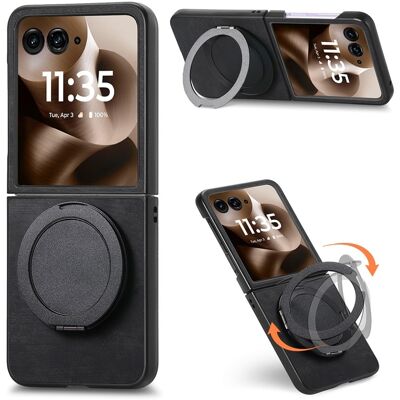 SKALO Motorola Razr 60 Ultra 5G D21 Kickstand Retro PU-Nahka Suojakuori - Musta SKALO Motorola Razr 60 Ultra 5G D21 Kickstand Retro PU-Nahka Suojakuori - Musta
