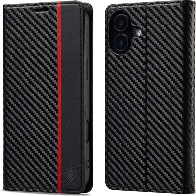 Apple SKALO iPhone 17 LC.IMEEKE Carbon Fiber Lompakkokotelo - Musta Apple SKALO iPhone 17 LC.IMEEKE Carbon Fiber Lompakkokotelo - Musta