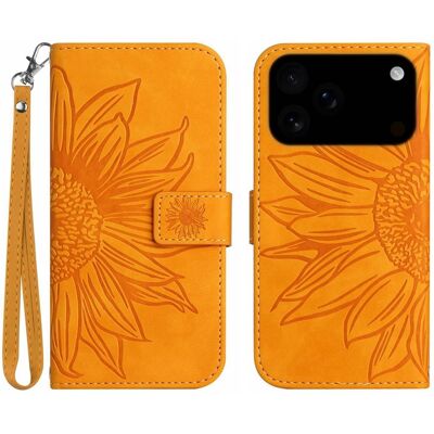 Apple SKALO iPhone 17 Pro Kohokuvioitu Kukka Lompakkokotelo - Keltainen Apple SKALO iPhone 17 Pro Kohokuvioitu Kukka Lompakkokotelo - Keltainen