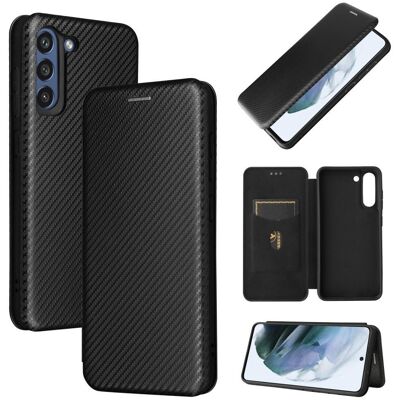 SKALO Samsung S21 FE Carbon Fiber Lompakkokotelo - Musta SKALO Samsung S21 FE Carbon Fiber Lompakkokotelo - Musta