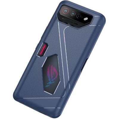 SKALO Asus ROG Phone 7 5G Carbon Fiber TPU-suojakuori - Sininen SKALO Asus ROG Phone 7 5G Carbon Fiber TPU-suojakuori - Sininen