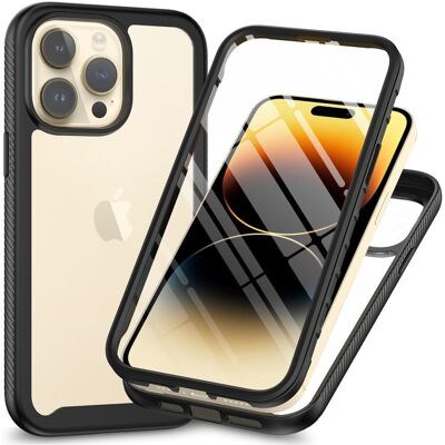Apple SKALO iPhone 15 Pro Max Iskunkestävä Clear Hybrid Suojakuori + suojakalvo - Musta Apple SKALO iPhone 15 Pro Max Iskunkestävä Clear Hybrid Suojakuori + suojakalvo - Musta