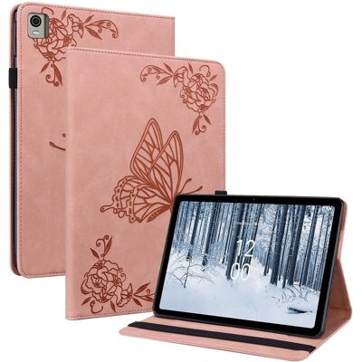 Nokia T21 Perhonen Kukka Painettu Flip Cover Naarmuuntumaton Vegaaninahkainen kortinpidin Stand Tablet Case kynänpidikkeellä - Pinkki Nokia T21 Perhonen Kukka Painettu Flip Cover Naarmuuntumaton Vegaaninahkainen kortinpidin Stand Tablet Case kynänpidikkeellä - Pinkki