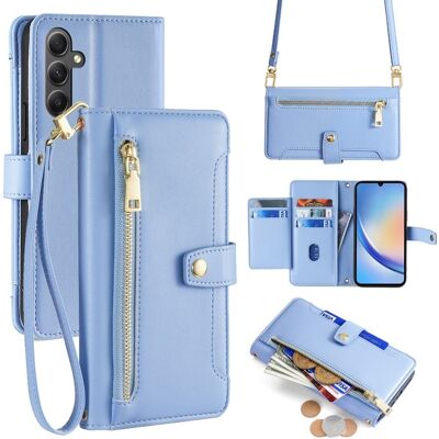 Samsung Galaxy A34 5G vegaaninahkainen lompakkokotelo vetoketjukotelo - Sininen Samsung Galaxy A34 5G vegaaninahkainen lompakkokotelo vetoketjukotelo - Sininen