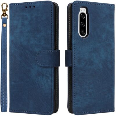 Sony Xperia 5 Lompakko Matkapuhelin Asia RFID esto PU Nahka Puhelin Stand Cover - Sininen Sony Xperia 5 Lompakko Matkapuhelin Asia RFID esto PU Nahka Puhelin Stand Cover - Sininen