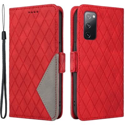 Samsung Galaxy S20 FE / S20 FE 5G / S20 FE 2022 / S20 Lite Väri Splicing Nahkakotelo Rhombus painettu lompakko jalusta puhelin kansi - Punainen Samsung Galaxy S20 FE / S20 FE 5G / S20 FE 2022 / S20 Lite Väri Splicing Nahkakotelo Rhombus painettu lompakko jalusta puhelin kansi - Punainen