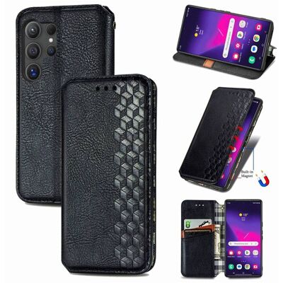 Samsung Galaxy S25 Ultra nahkainen kotelo tyylikkäällä kuutiokuvioinnilla - Musta Samsung Galaxy S25 Ultra nahkainen kotelo tyylikkäällä kuutiokuvioinnilla - Musta