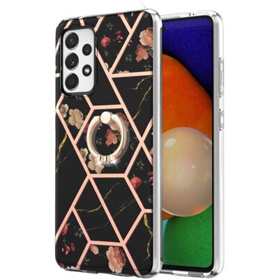 Marble Patterned Suojakuori With Ring Holder For Samsung Galaxy A33 5G - Black Flowers Marble Patterned Suojakuori With Ring Holder For Samsung Galaxy A33 5G - Black Flowers