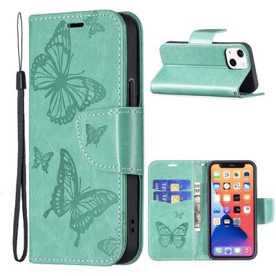 Apple Butterfly iPhone 13 Läppäkotelo - Vihreä Apple Butterfly iPhone 13 Läppäkotelo - Vihreä