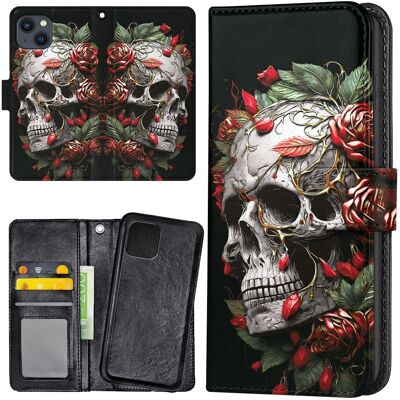 Apple iPhone 15 - Lompakkokotelo/Kuoret Skull Roses Apple iPhone 15 - Lompakkokotelo/Kuoret Skull Roses