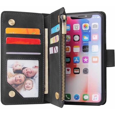 Apple iPhone X / XS monitoiminen lompakkokotelo, vetoketjullinen 8 tasku Apple iPhone X / XS monitoiminen lompakkokotelo, vetoketjullinen 8 tasku