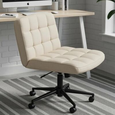 Toimistotuoli - Työtuoli - Leveä istuin risti-istuntaan - Ergonominen - Korkeussäädettävä - 360° kääntyvä - Käsinojilla - Pyörillä - Beige pellava Toimistotuoli - Työtuoli - Leveä istuin risti-istuntaan - Ergonominen - Korkeussäädettävä - 360° kääntyvä - Käsinojilla - Pyörillä - Beige pellava