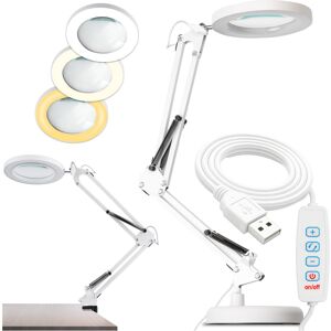 LUCA 2 LED-pöytävalaisin 8 W CCT piirustuspöytävalaisin 3 x suurennuslasi valkoinen LUMILED LUCA 2 LED-pöytävalaisin 8 W CCT piirustuspöytävalaisin 3 x suurennuslasi valkoinen LUMILED