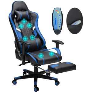 Massage gamingstol - GC-RC03 kontorstol - Ergonomisk - 7-punkts massage - Fodstøtte - Lændestøtte - Højdejusterbar - Ægte læder - Sort/blå Massage gamingstol - GC-RC03 kontorstol - Ergonomisk - 7-punkts massage - Fodstøtte - Lændestøtte - Højdejusterbar - Ægte læder - Sort/blå