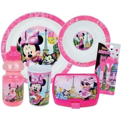 Disney Minnie Hiiri -astiasto - FUN HOUSE - 006377 - Lasi, keittolautanen, päivällislautanen, vesipullo, välipalarasia ja aterimet Disney Minnie Hiiri -astiasto - FUN HOUSE - 006377 - Lasi, keittolautanen, päivällislautanen, vesipullo, välipalarasia ja aterimet