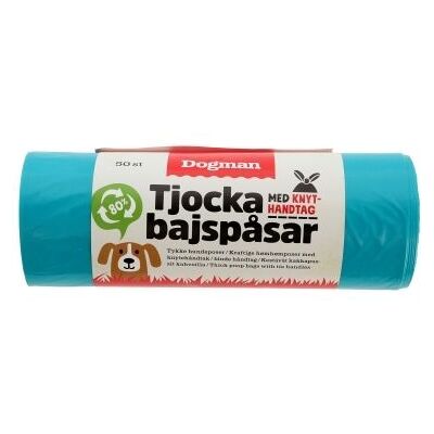 DOGMAN Paksut kakkapussit solmittavalla kahvalla 50 pussia Turquoise DOGMAN Paksut kakkapussit solmittavalla kahvalla 50 pussia Turquoise