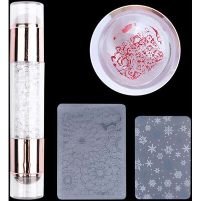 Kit Stamp pad + leimalevy kynsien leimaamiseen - kirkas Kit Stamp pad + leimalevy kynsien leimaamiseen - kirkas