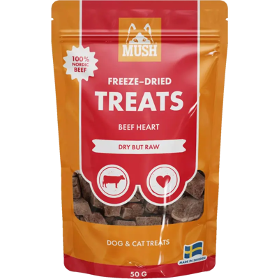 MUSH Treats Pakastetusti kuivattu naudan sydänkoipi koirille ja kissoille - 50 g MUSH Treats Pakastetusti kuivattu naudan sydänkoipi koirille ja kissoille - 50 g