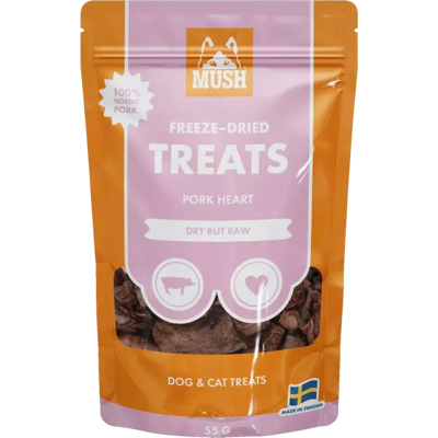 MUSH Treats Pakastettu sian sydänkoira- ja kissanherkku - 50g MUSH Treats Pakastettu sian sydänkoira- ja kissanherkku - 50g
