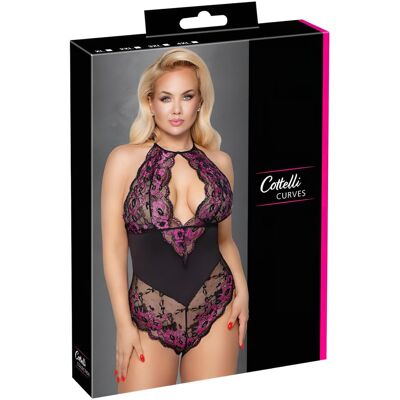 Cottelli Plus Size - kukkakuvioinen body - musta-violetti - 4XL Cottelli Plus Size - kukkakuvioinen body - musta-violetti - 4XL