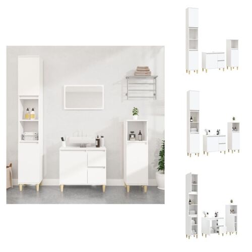 The Living Store 3-osainen Kylpyhuonekaappisarja valkoinen tekninen puu