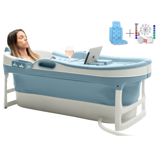 HelloBath taitettava kylpyamme - Sininen - 148cm - Erittäin pitkä - Osallistava kylpyammetyyny & säilytyskansi