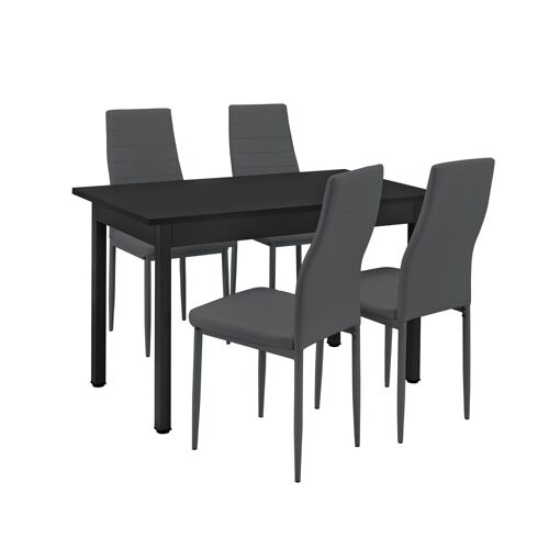 [en.casa]® Tyylikäs design ruokapöytä + 4 tekonahkaa tuolia - tummanharmaa