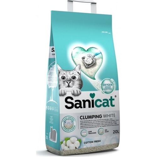 Sanicat Clumping White kissanpentu, kissanpentu, kissoille, bentoniitti, puuvilla raikas, 20L, klumpattava