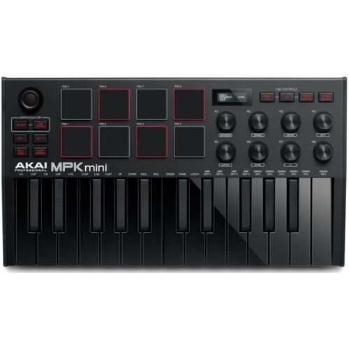 Akai MPK Mini MK3, 25 maistiainen, Knapper, Dreje, Sort, Sort, USB, 318 mm, 318 mm