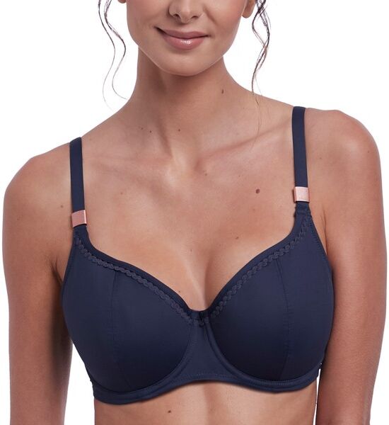 Fantasie Marseille Wire Padded Balcony Bikini Top - Darkblue  - Size: FS6690 - Color: tummansin. Fantasie Marseille Wire Padded Balcony Bikini Top - Darkblue  - Size: FS6690 - Color: tummansin.