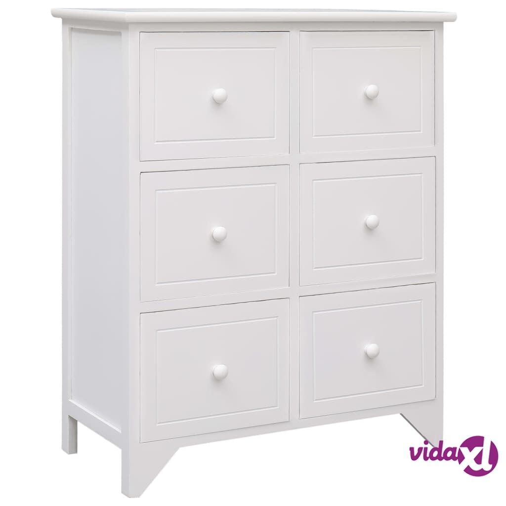 vidaXL Sivukaappi kuudella laatikolla valkoinen 60x30x75 cm keisaripuu vidaXL Sivukaappi kuudella laatikolla valkoinen 60x30x75 cm keisaripuu