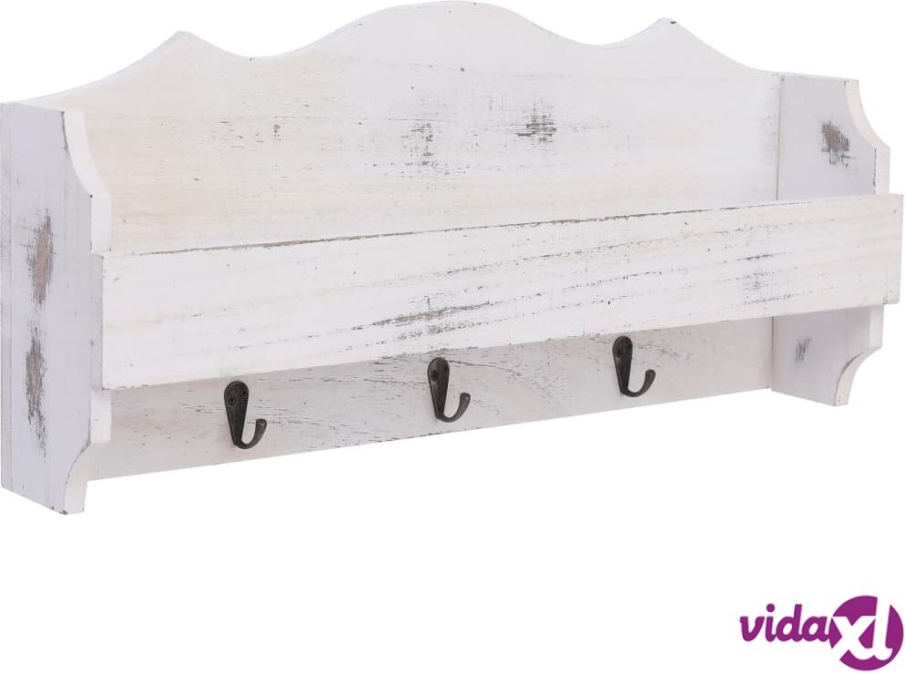 vidaXL Seinälle kiinnitettävä naulakko valkoinen 50x10x23 cm puu vidaXL Seinälle kiinnitettävä naulakko valkoinen 50x10x23 cm puu