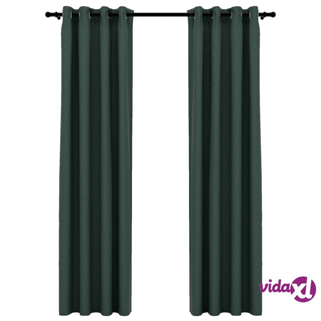 vidaXL Pellavamaiset pimennysverhot renkailla 2 kpl vihreä 140x225 cm vidaXL Pellavamaiset pimennysverhot renkailla 2 kpl vihreä 140x225 cm