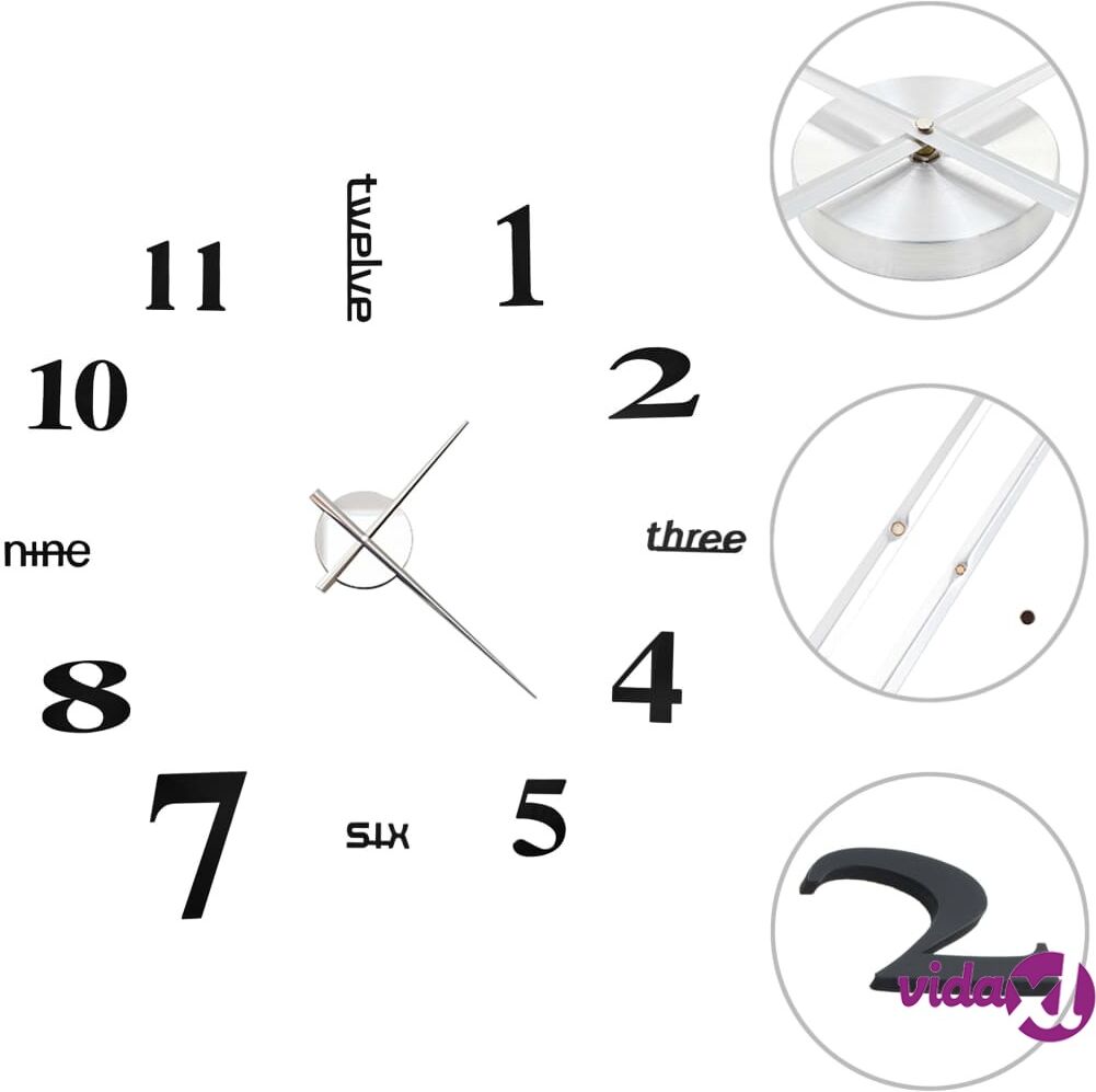 vidaXL 3D-seinäkello moderni muotoilu 100 cm XXL musta vidaXL 3D-seinäkello moderni muotoilu 100 cm XXL musta