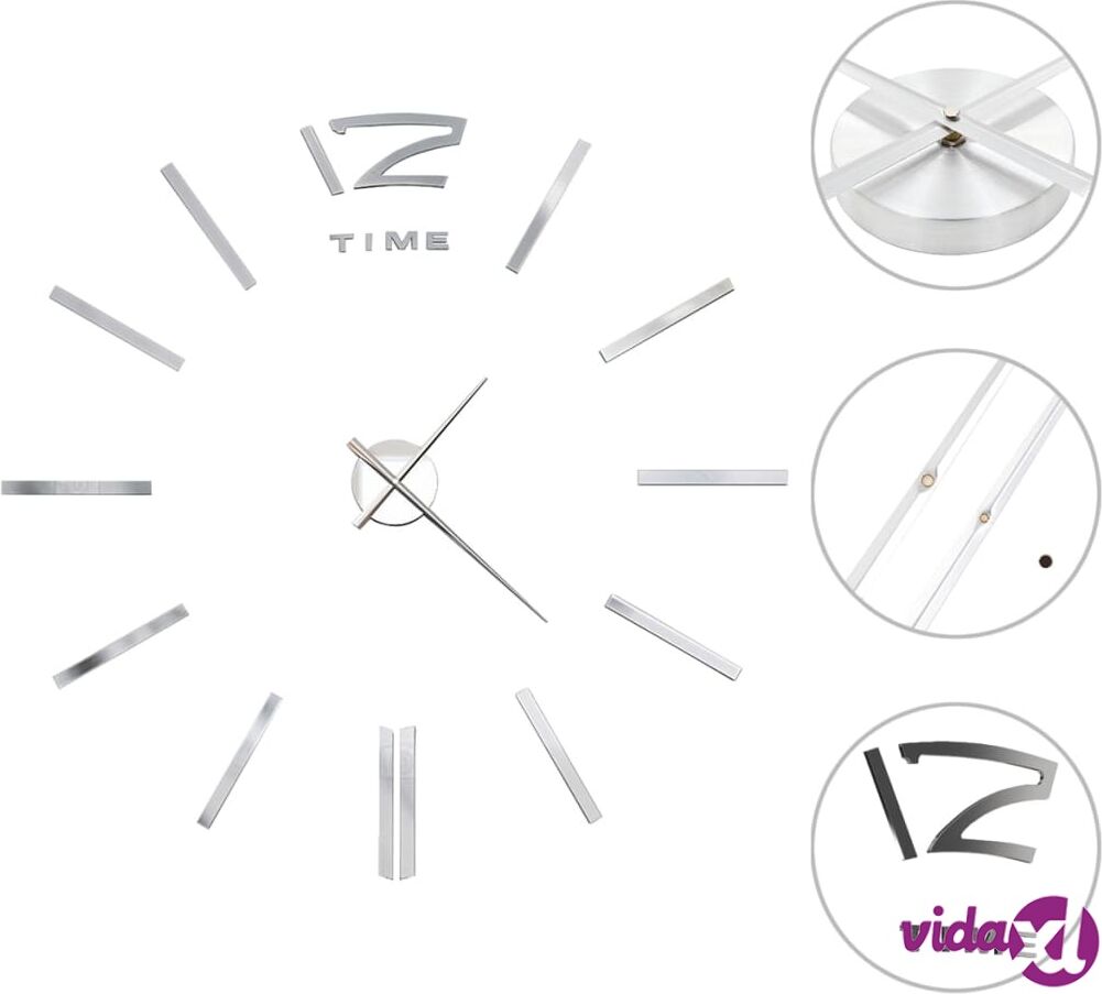 vidaXL 3D-seinäkello moderni muotoilu 100 cm XXL hopea vidaXL 3D-seinäkello moderni muotoilu 100 cm XXL hopea