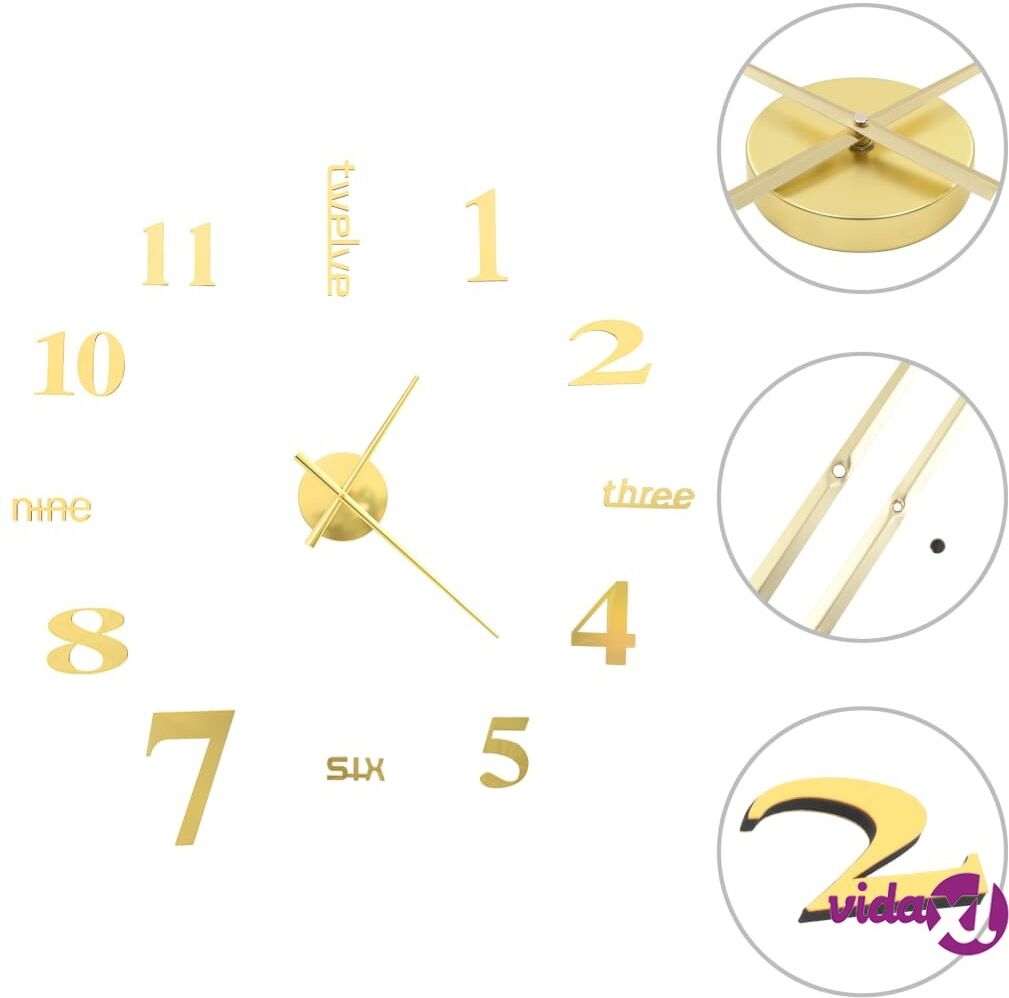 vidaXL 3D-seinäkello moderni muotoilu 100 cm XXL kulta vidaXL 3D-seinäkello moderni muotoilu 100 cm XXL kulta