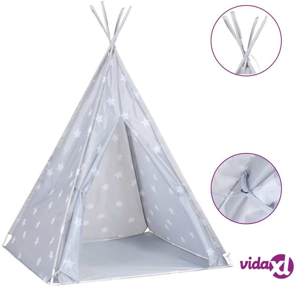 vidaXL Lasten tiipiiteltta + laukku polyesteri harmaa 115x115x160cm