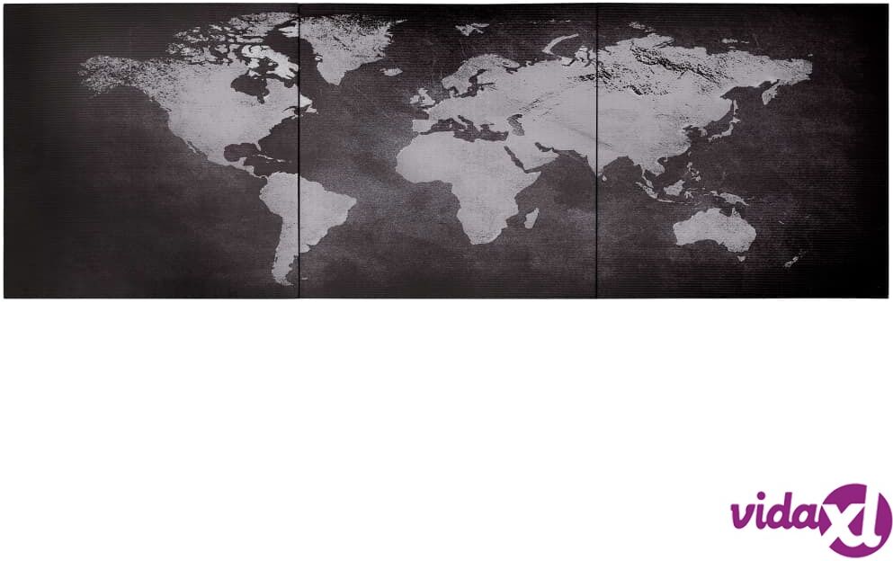 vidaXL Kanvaasitaulusarja maailmankartta musta 120 x 40 cm vidaXL Kanvaasitaulusarja maailmankartta musta 120 x 40 cm