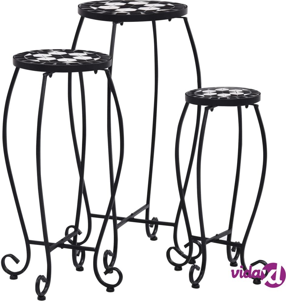 vidaXL Mosaiikkipöytä 3 kpl musta ja valkoinen keramiikka vidaXL Mosaiikkipöytä 3 kpl musta ja valkoinen keramiikka