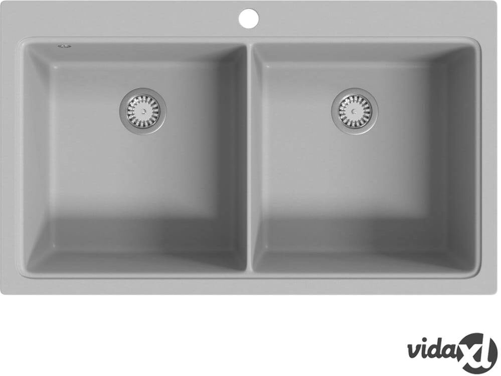 vidaXL Graniitti Keittiön Tupla Pesuallas Pinta-asennettava Harmaa vidaXL Graniitti Keittiön Tupla Pesuallas Pinta-asennettava Harmaa