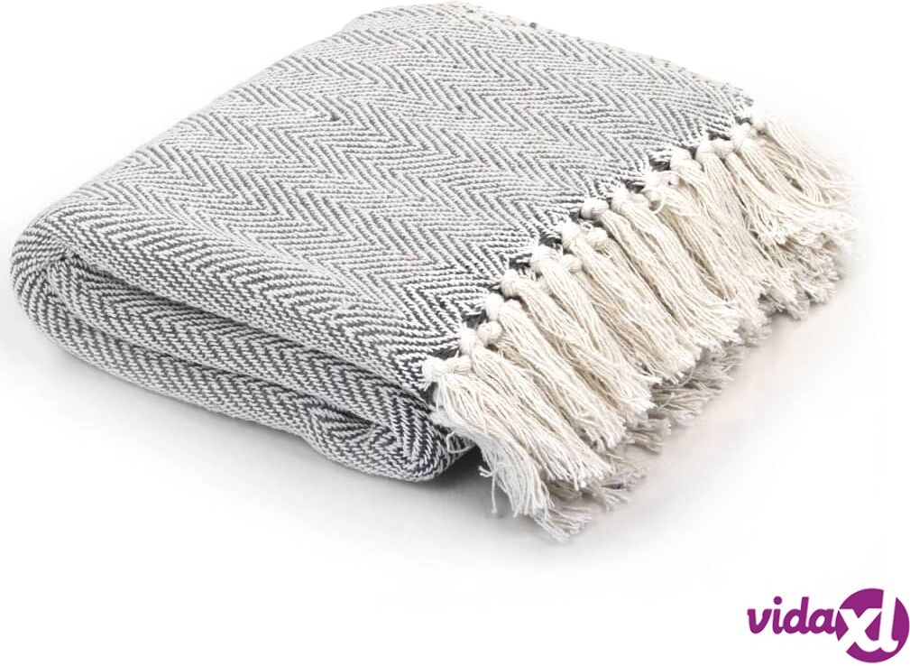 vidaXL Viltti puuvilla kalanruotokuvio 125x150 cm harmaa vidaXL Viltti puuvilla kalanruotokuvio 125x150 cm harmaa